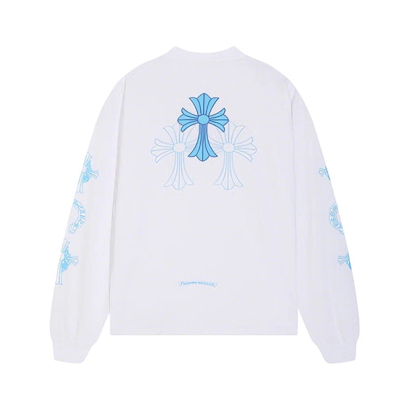 Gothic Cross & Graphic Print Long-Sleeve Crewneck Sweatshirts (Black/White)